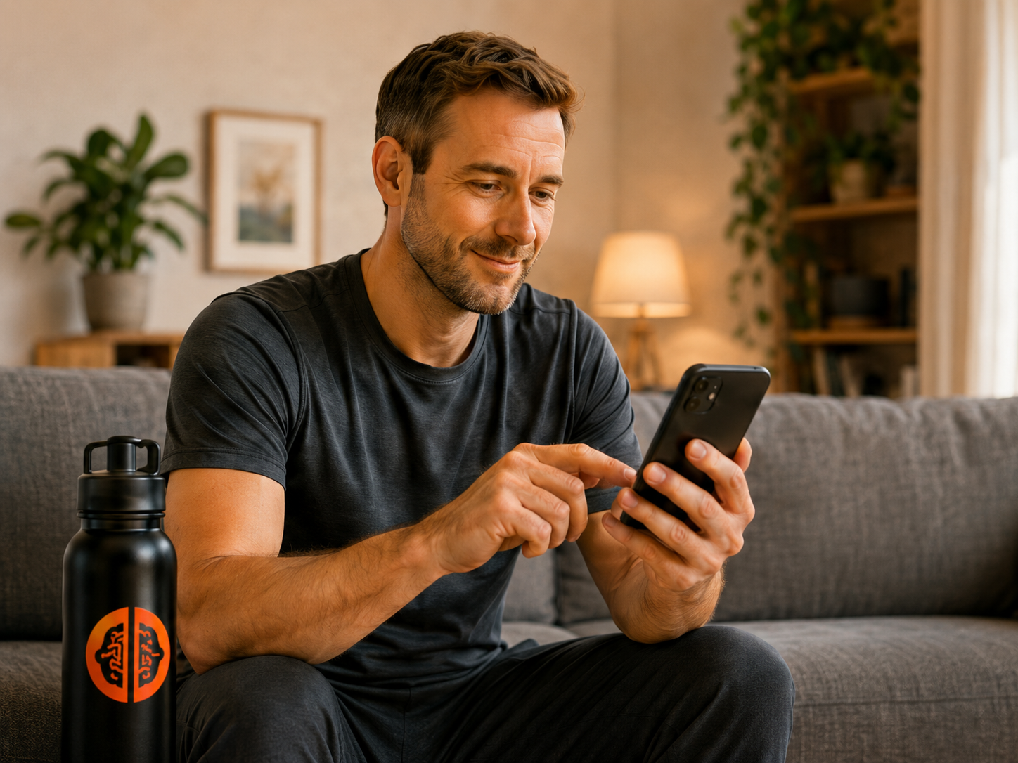 Volwassen man traint thuis zelfstandig met de Mental Fitness App