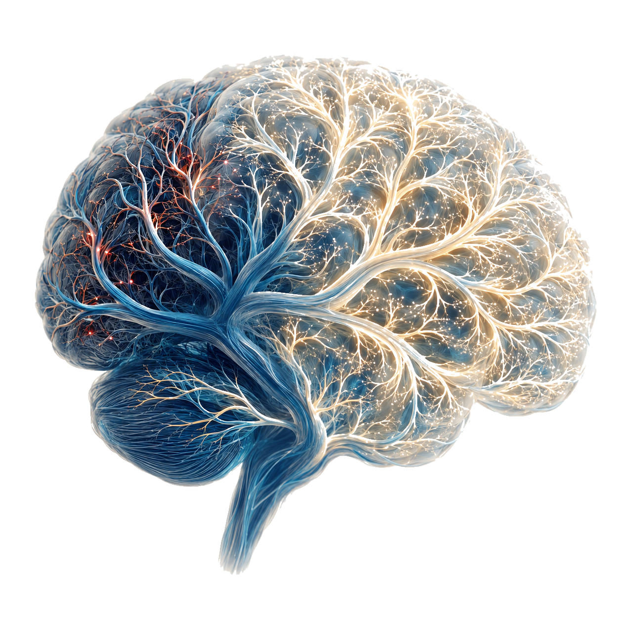 Wetenschappelijke weergave van een brein met vertakkende neurale verbindingen